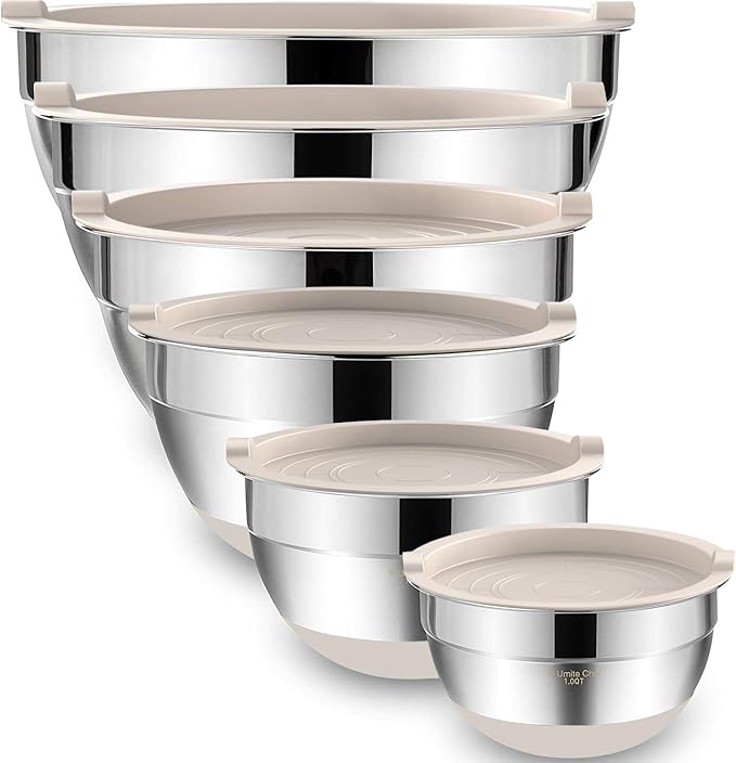 Stainless steel mixing bowl set with airtight lids
